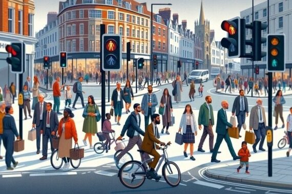 A busy pedestrian crossing